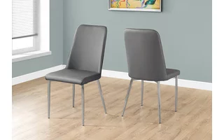 DINING CHAIR - 2PCS - 37 H - GREY LEATHER-LOOK - CHROME I1035 I1035 MONARCH SPECIALTIES