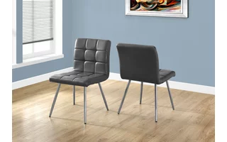 DINING CHAIR - 2PCS - 32 H - GREY LEATHER-LOOK - CHROME I1072 I1072 MONARCH SPECIALTIES
