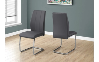 DINING CHAIR - 2PCS - 39 H - GREY LEATHER-LOOK - CHROME I1077 I1077 MONARCH SPECIALTIES