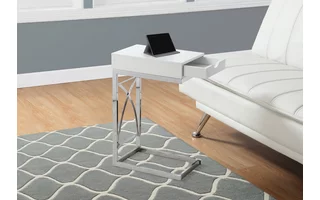 ACCENT TABLE - CHROME METAL / GLOSSY WHITE WITH A DRAWER I3170 I3170 MONARCH SPECIALTIES