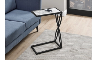 ACCENT TABLE - 25 H - WHITE MARBLE-LOOK - BLACK METAL I3304 I3304 MONARCH SPECIALTIES