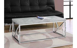 COFFEE TABLE - GREY CEMENT WITH CHROME METAL I3375 I3375 MONARCH SPECIALTIES