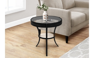 ACCENT TABLE - 22 DIA - BLACK WITH TEMPERED GLASS I2140 I2140 MONARCH SPECIALTIES