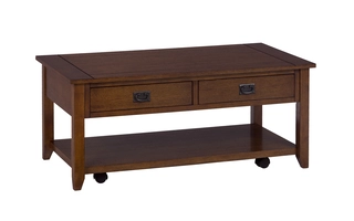COFFEE TABLE W/2 PULL-THRU DRAWERS, SHELF -  CASTERED MISSION FINISH MISSION FINISH 1032-1 JOFRAN