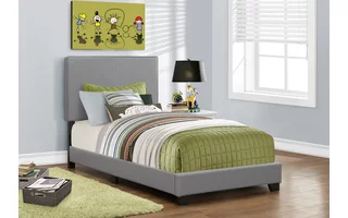 BED - TWIN SIZE / GREY LEATHER-LOOK I5912T I5912T MONARCH SPECIALTIES