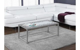 COFFEE TABLE - GREY / BLUE TILE TOP / HAMMERED SILVER I3140 I3140 MONARCH SPECIALTIES