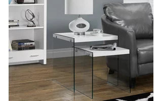NESTING TABLE - 2PCS SET / GLOSSY WHITE / TEMPERED GLASS I3287 I3287 MONARCH SPECIALTIES