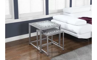 NESTING TABLE - 2PCS SET / GREY / BLUE TILE TOP / SILVER I3141 I3141 MONARCH SPECIALTIES