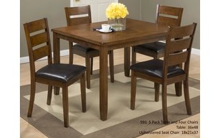 5 PACK - TABLE AND 4  LADDERBACK CHAIRS W/UPH SEAT;  CHAIR  17X21X37 PLANTATION FINISH PLANTATION FINISH 591 JOFRAN