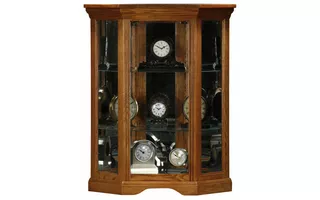 LIGHTED CORNER CONSOLE CURIO, (CORNER OUT 21 1 2), 1 MAGNETIC TOUCH-LATCH DOOR, 2 ADJUSTABLE GLASS SHELVES, MIRROR BACK, MIRROR BOTTOM, DECORATIVE MOLDING, PLAIN BASE*GLASS*PL*FINSISH*CC, DK, LT, MD, SO, UN, CR, CM 93728 93728 EAGLE
