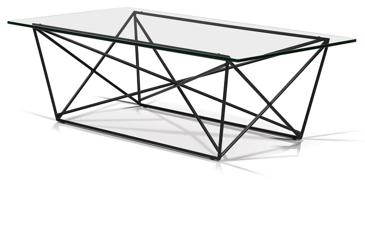 SEF11530  DIAMOND RECTANGULAR COFFEE TABLE CLEAR TEMPERED GLASS, BLACK POWDER COATED STEEL