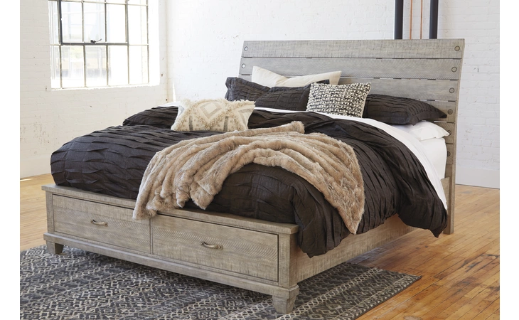 Naydell QUEEN PANEL RAILS W/ROLL SLATS ASHLEY FURNITURE Rustic Gray B639-96