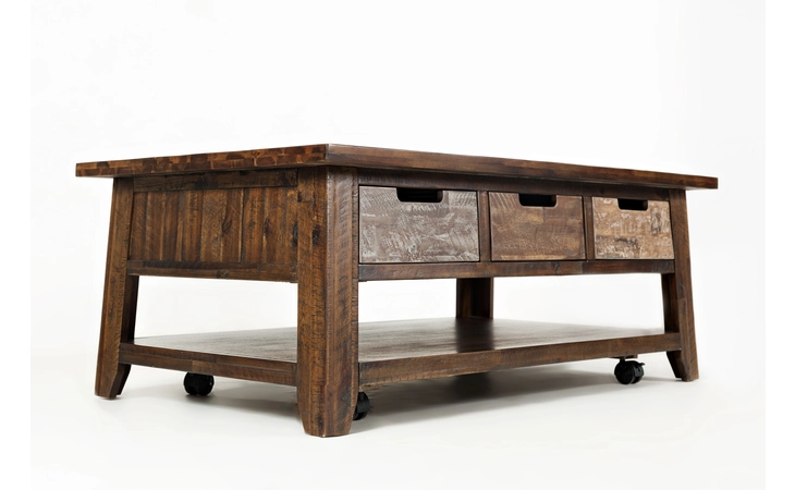 PAINTED CANYON COLLECTION COFFEE TABLE W/3 PULL THRU DRAWERS, SHELF- CASTERED PAINTED CANYON COLLECTION JOFRAN  1600-1