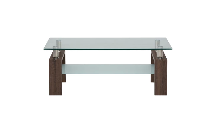 COMPASS FINISH GLASS, WOOD, AND CHROME RECTANGLE COFFEE TABLE BASE COMPASS FINISH JOFRAN  198-1B