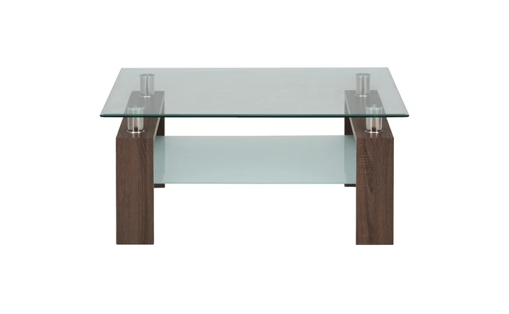 COMPASS FINISH GLASS, WOOD, AND CHROME SQUARE COFFEE TABLE BASE COMPASS FINISH JOFRAN  198-2B