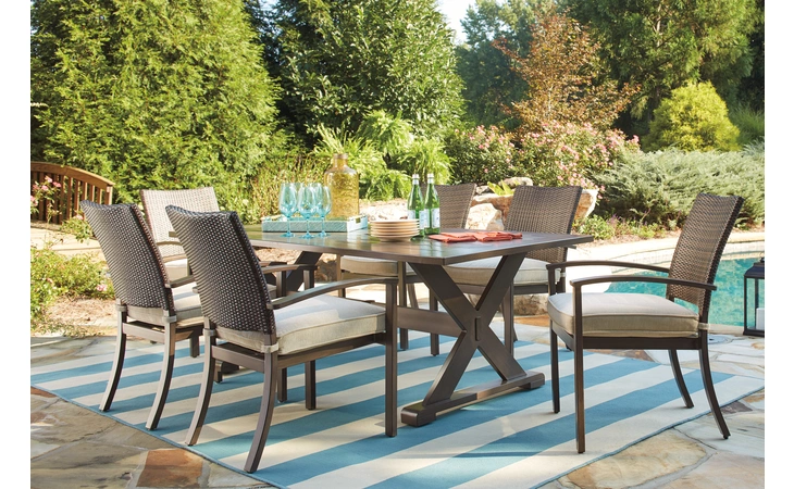 MORESDALE - BROWN RECT DINING TABLE W UMB OPT ASHLEY  P457-625