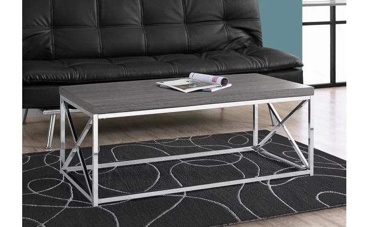 I3225 COFFEE TABLE - GREY WITH CHROME METAL MONARCH SPECIALTIES  I3225