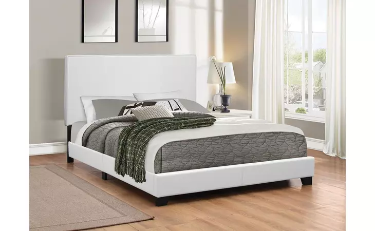 300559Q  MAUVE UPHOLSTERED PLATFORM WHITE QUEEN BED