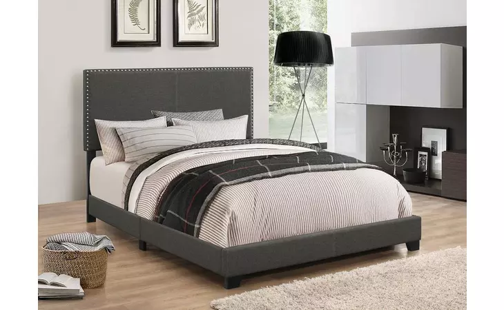 350061Q  BOYD UPHOLSTERED CHARCOAL QUEEN BED