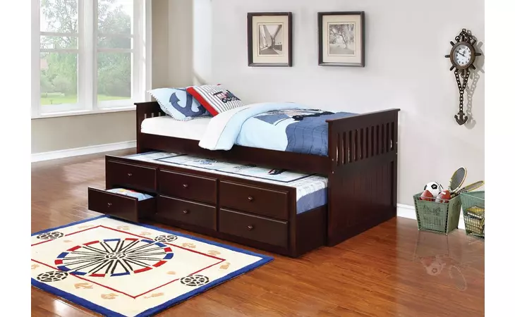 300106 TWIN CAPTAIN'S DAYBED WITH STORAGE TRUNDLE CAPPUCCINO COASTER  300106