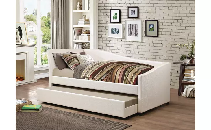 300509  UPHOLSTERED TWIN DAYBED WITH TRUNDLE IVORY