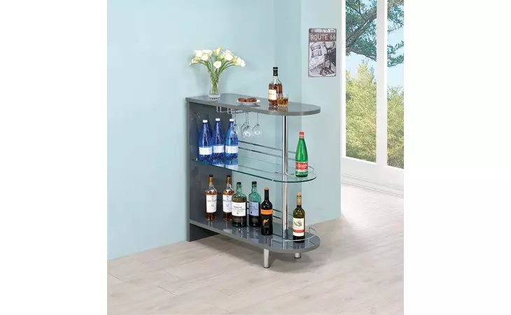 101073 3-TIER BAR TABLE GLOSSY GREY AND CLEAR COASTER  101073
