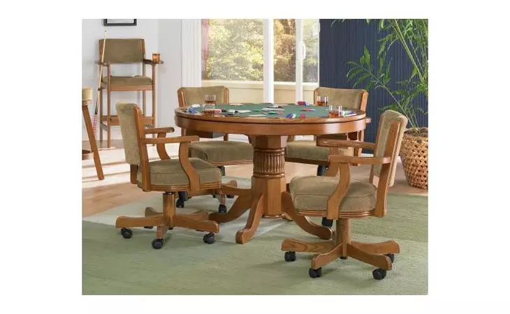 100951-S5  MITCHELL THREE-IN-ONE AMBER GAME TABLE AND FOUR ARM CHAIRS