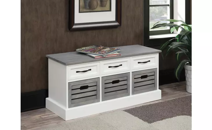 501196 3-DRAWER STORAGE BENCH WHITE AND WEATHERED GREY COASTER  501196