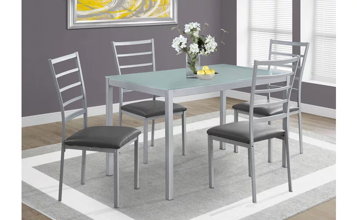 I1026  DINING SET - 5PCS SET - SILVER - FROSTED TEMPERED GLASS
