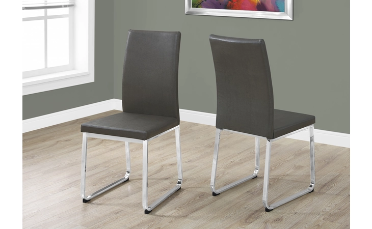 I1094  DINING CHAIR - 2PCS - 38 H - GREY LEATHER-LOOK - CHROME
