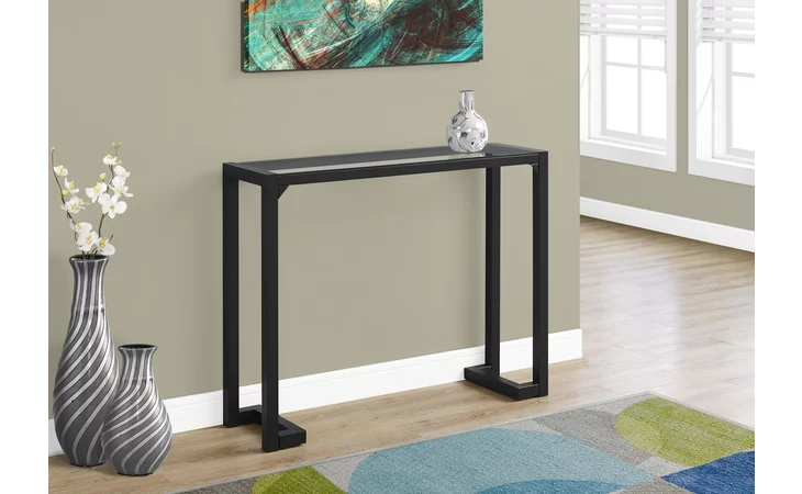 I2127  ACCENT TABLE - 42 L - BLACK - TEMPERED GLASS HALL CONSOLE