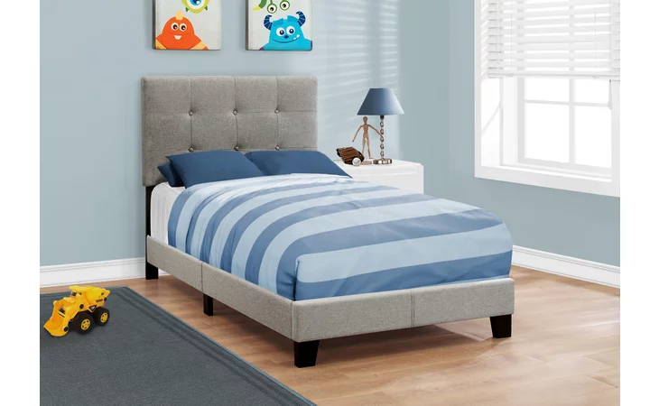 I5920T BED - TWIN SIZE / GREY LINEN MONARCH SPECIALTIES  I5920T