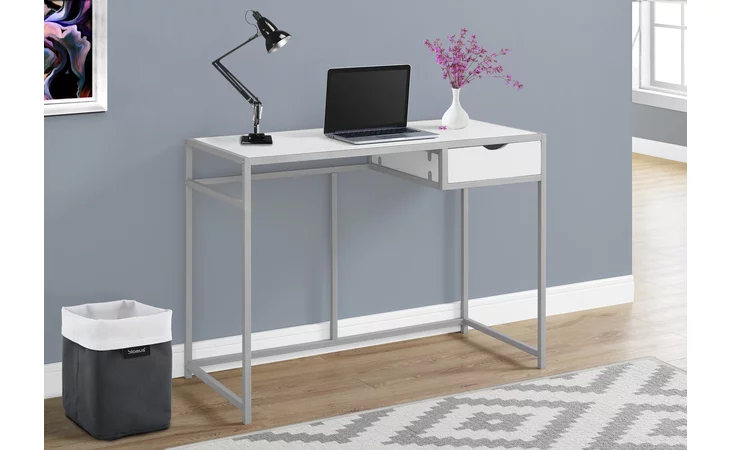 I7222 COMPUTER DESK - 42 L - WHITE - SILVER METAL MONARCH SPECIALTIES  I7222