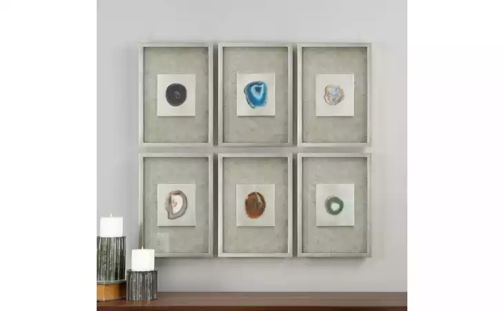 14555 AGATE STONE SILVER SHADOW BOX, S/6 UTTERMOST  14555