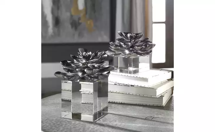 20158 INDIAN LOTUS SCULPTURES, S/2 UTTERMOST  20158