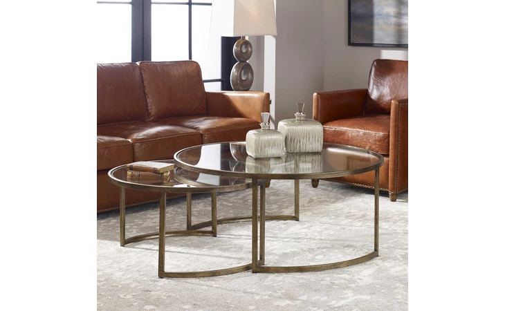 24747  RHEA NESTING COFFEE TABLES, GOLD, S/2