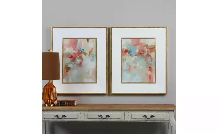 41557 A TOUCH OF BLUSH AND ROSEWOOD FENCES FRAMED PRINTS, S/2 UTTERMOST  41557