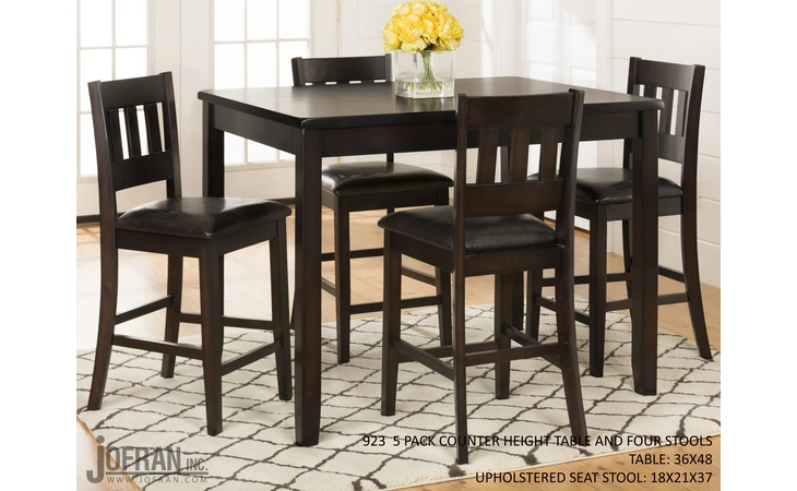 DARK RUSTIC PRAIRIE FINISH 5 PACK - TABLE AND 4  SLATBACK STOOLS W/UPH SEAT;  STOOL  18X19X39 DARK RUSTIC PRAIRIE FINISH JOFRAN  923