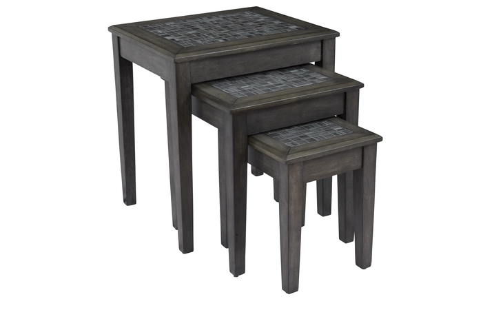 GREY MOSAIC COLLECTION 3 NESTING CHAIRSIDE TABLE ; MED TABLE:  16X16X19;  SM TABLE:  12X14X15 GREY MOSAIC COLLECTION JOFRAN  1798-7