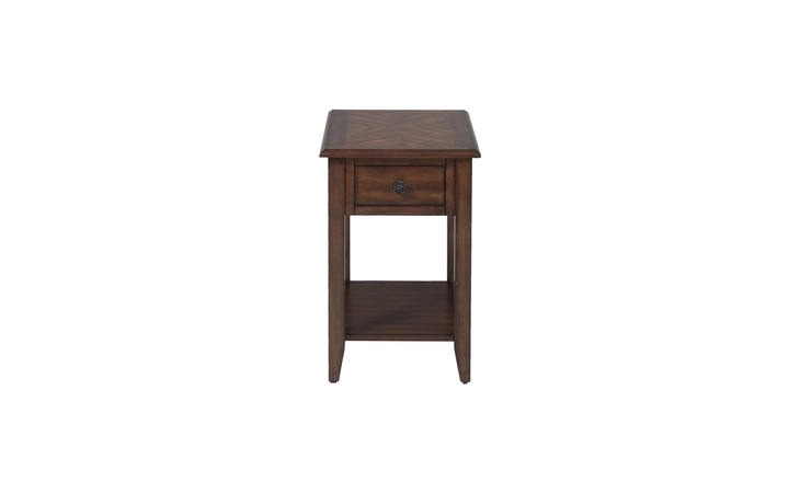 1031-7 MISSION FINISH CHAIRSIDE TABLE W/DRAWER, SHELF - MED BROWN FINISH MISSION FINISH
