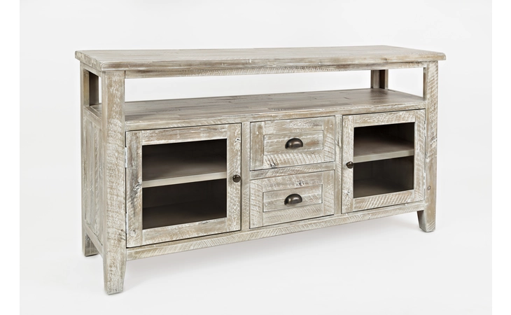 1743-54 ARTISAN'S CRAFT COLLECTION STORAGE CONSOLE W/2 GLASS DOORS, 2 SHELVES, OPEN STORAGE ARTISAN'S CRAFT COLLECTION