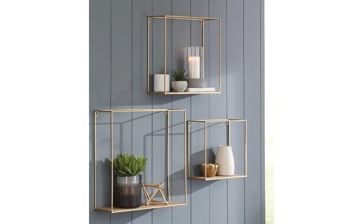Efharis WALL SHELF SET (3/CN) ASHLEY Natural/Gold Finish A8010107
