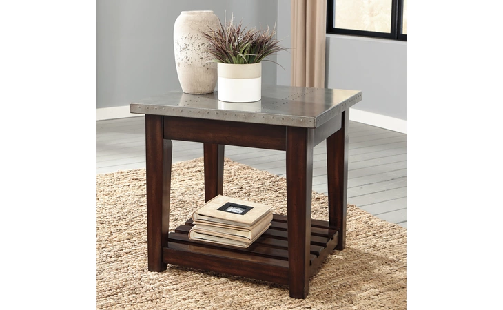 BYNDERMAN - BROWN/SILVER FINISH RECTANGULAR END TABLE BYNDERMAN BROWN SILVER FINISH ASHLEY  T882-3