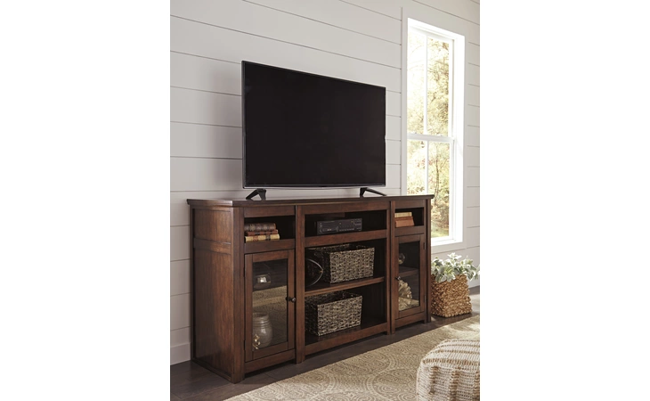 Harpan XL TV STAND W/FIREPLACE OPTION ASHLEY Reddish Brown W797-68