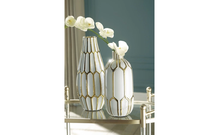 Mohsen VASE SET (2/CN) ASHLEY Gold Finish/White A2000135