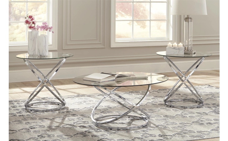 Hollynyx OCCASIONAL TABLE SET (3/CN) ASHLEY Chrome Finish T270-13