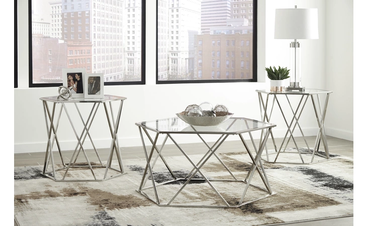 Madanere OCCASIONAL TABLE SET (3/CN) ASHLEY Chrome Finish T015-13