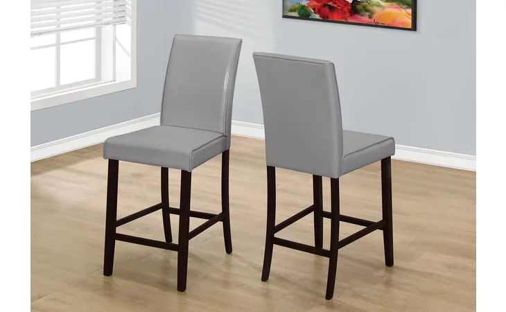 I1902 DINING CHAIR - 2PCS / GREY LEATHER-LOOK COUNTER HEIGHT MONARCH SPECIALTIES  I1902
