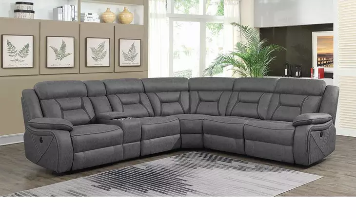600370 HIGGINS FOUR-PIECE UPHOLSTERED POWER SECTIONAL GREY COASTER  600370