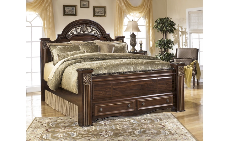 Gabriela - Dark Reddish Brown QUEEN FOOTBOARD STORAGE BOX ASHLEY Queen Footboard Storage Box B347-50
